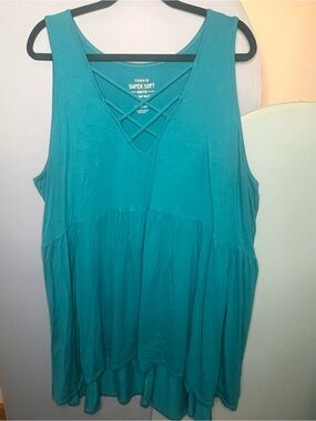 Torrid | Blue/Teal Crisscross V-Neck Super Soft High Low Tank | Size 4X